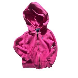 Polo Ralph Lauren Kids Pink Full Zip Hoodie Blue Pony Logo Size 3 Sweatshirt